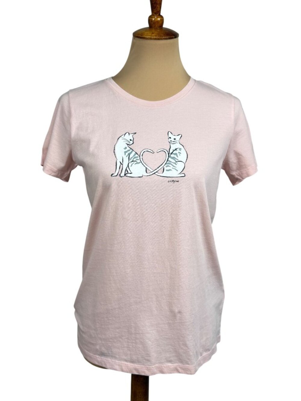 J.Crew Pink Collector Tee With Cats With Heart 100% Cotton Size Small NWT